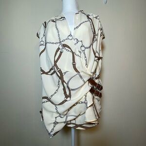 Ralph Lauren Cream and Brown Chain Print Blouse